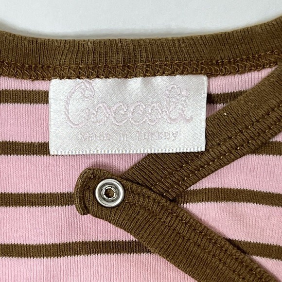 Coccoli Outfit 2-Piece Infant Girl 6M Pants Shirt Pink Brown Stripe Snap Elastic - Picture 8 of 14